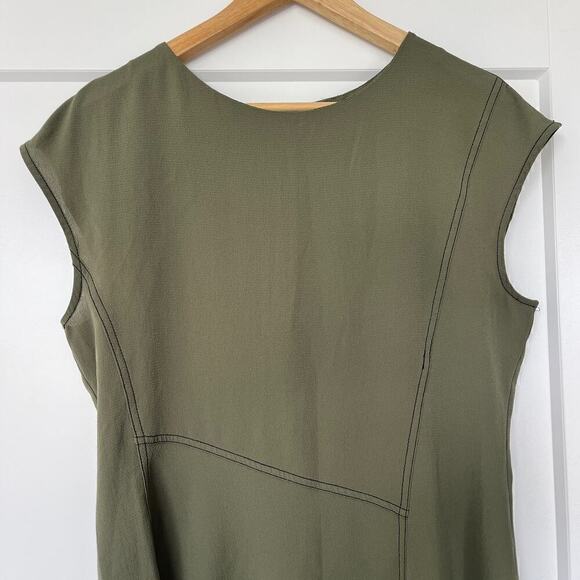 Worthington Seersucker Cap Sleeve Asymmetric Blouse Olive Green Women's Medium - Picture 6 of 6